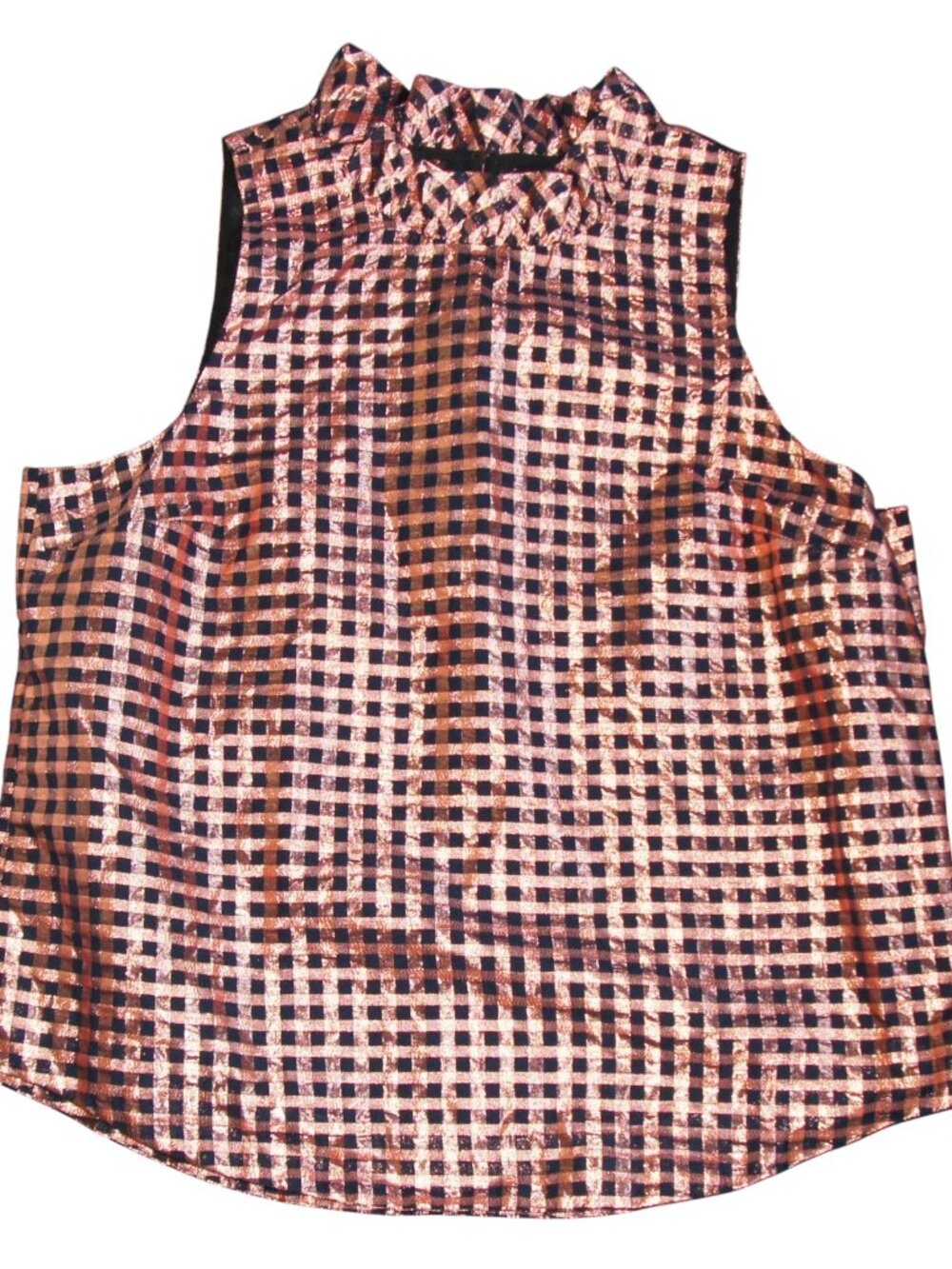 NWT J. Crew metallic gingham ruffle neck top Large